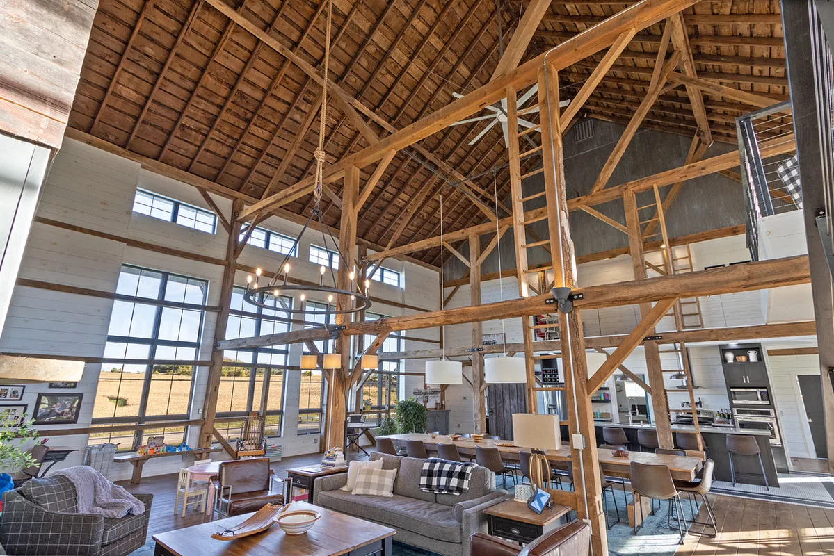 Inside the Pelton barn — timber frame